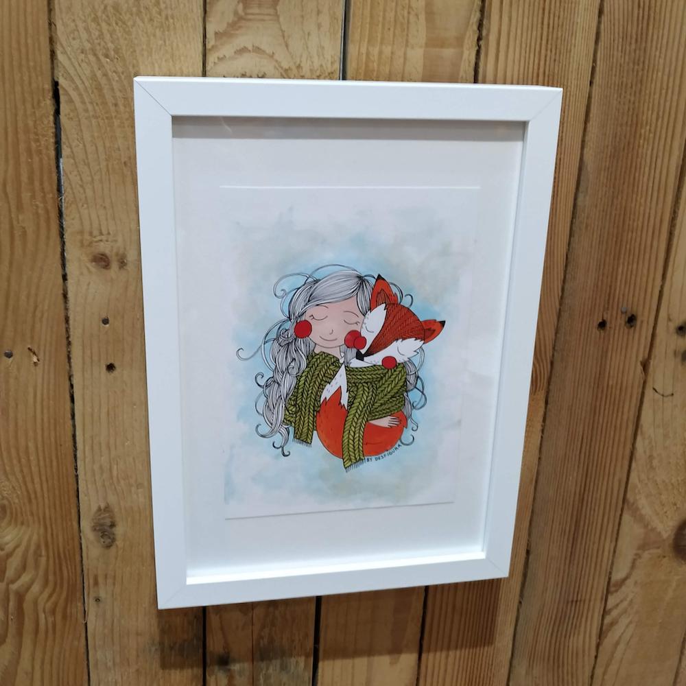 Framed Artwork – Fox Art: The Girl Hug (21x30cm)