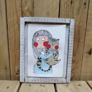 Illustration Artwork - Cat Art: Cat's Happiness with Girl friend (15x19,5cm)