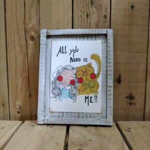 Illustration Artwork - Cat Art: Girl and Her Yellow Cat Friend (15x19,5cm)